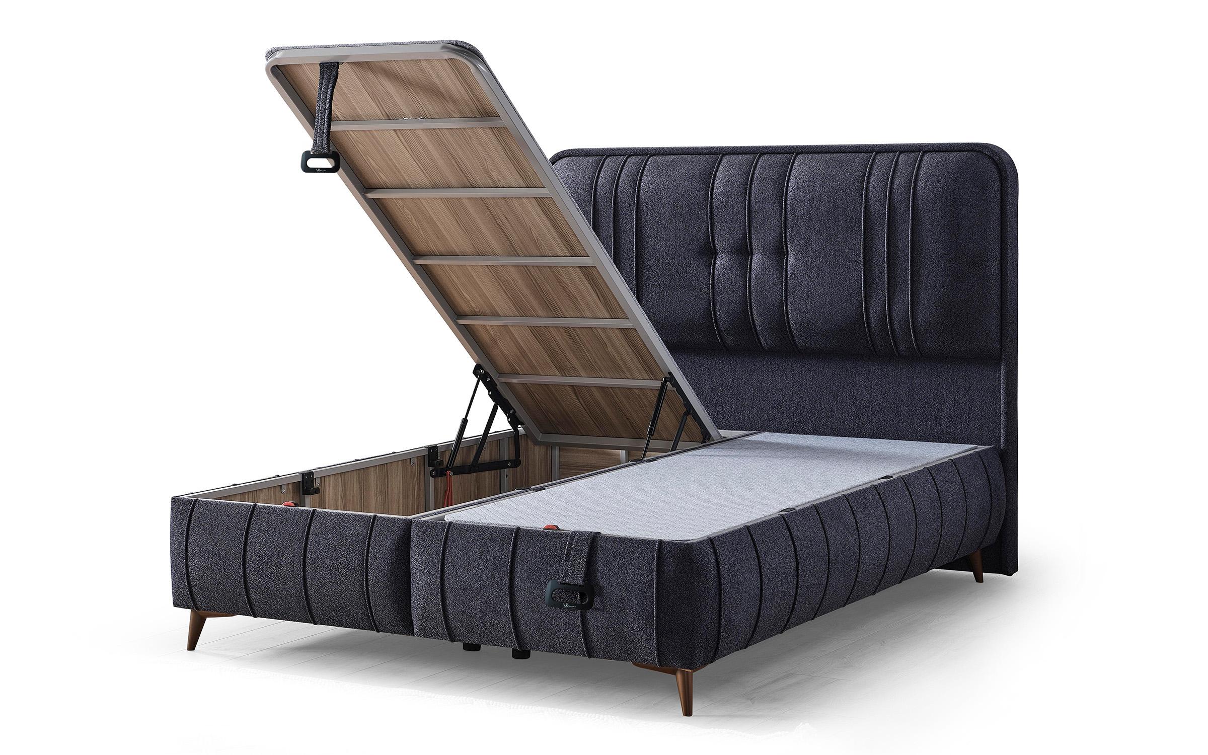 Pat dublu Boxspring 160/200 Amira + saltea, albastru inchis  6